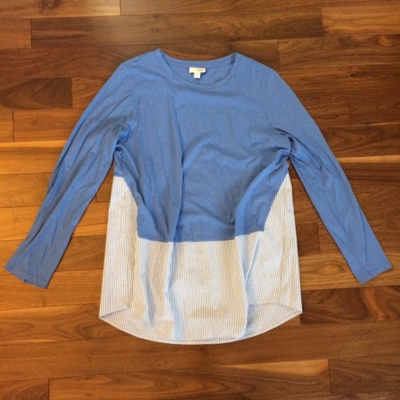 J. Jill Blue and White Color Block & Stripe Blouse - Picture 1 of 6